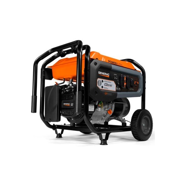 Generac Portable Generator, Gasoline, 6,500 W Rated, 8,125 W Surge, Recoil Start, 120/240V AC, 27.1 A - 7680