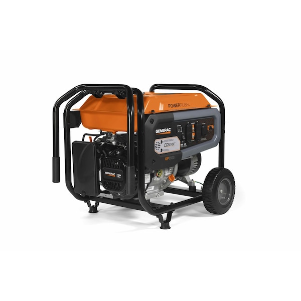 Generac Portable Generator, Gasoline, 6,500 W Rated, 8,125 W Surge, Recoil Start, 120/240V AC, 27.1 A - 7680