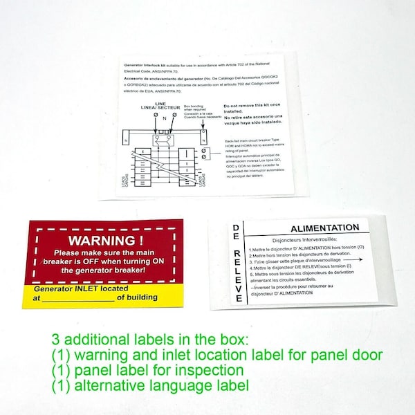 Liftcharger Generator interlock kit for Square D QO and Homeline 150 - 200 Amp Main Panel - HQL150225