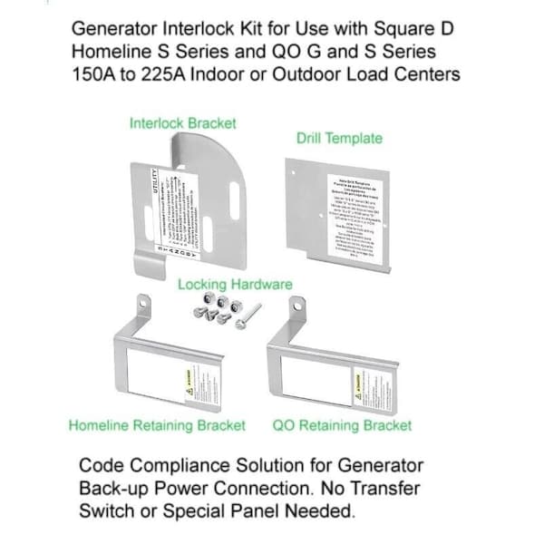 Liftcharger Generator interlock kit for Square D QO and Homeline 150 - 200 Amp Main Panel - HQL150225