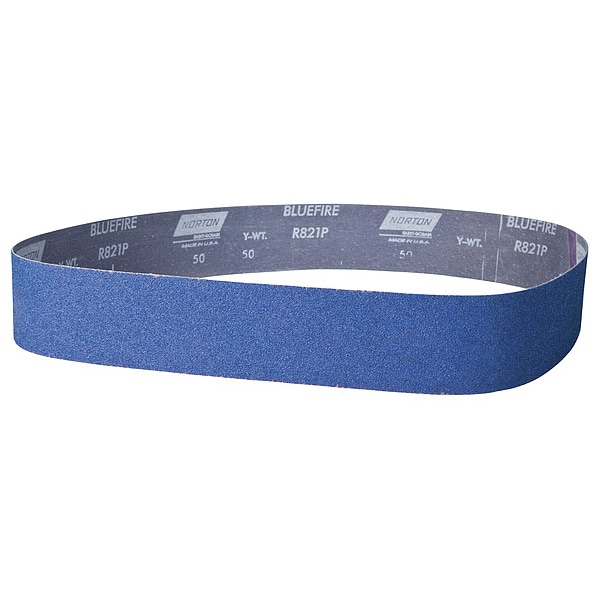 Norton Abrasives Sanding Belt, recubierto, 2 pulgadas de ancho, 48 pulgadas de largo, 50 granos, grueso, Alúmina de Zirconia, BlueFire R821P, Azul - 78072727101