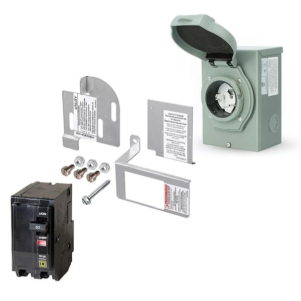 Liftcharger 8600-15000 Watt Generator Interlock Kit w/ Inlet Box and 50 Amp QO Breaker for Square D QO Panel - K50ASS-INL-QO250