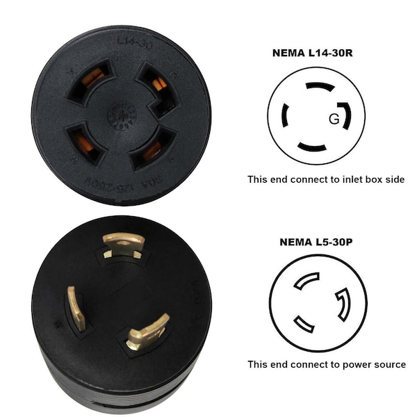 Liftcharger 3 Prong to 4 Prong 30 Amp Generator Adapter L5-30P to L14-30R Hots Bridged - GKL30L5L14