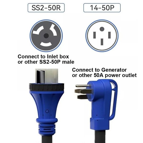 Liftcharger 15 Feet 50 Amp Generator Power Cord for 8600-15000 Watt Portable Generator with NEMA 14-50R Outlet - CA14KW-15
