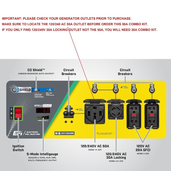 Liftcharger 15 Feet 50 Amp Generator Power Cord for 8600-15000 Watt Portable Generator with NEMA 14-50R Outlet - CA14KW-15