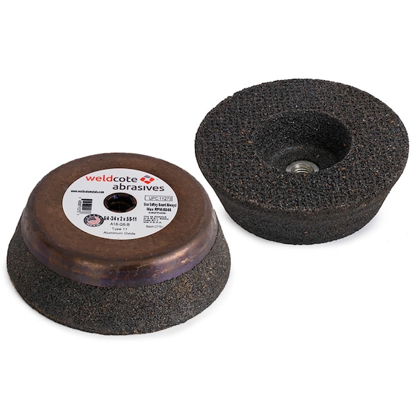 Rueda de taza de resina Weldcote 6/4-3/4 X 2 X 5/8-11 A24-Q6-B con respaldo de acero T11 de 1 paquete - 11274