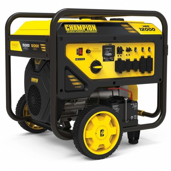 Champion Power Equipment Portable Generator, Gasoline, 12,000 W Rated, 15,000 W Surge, Electric Start, 120/240V AC, 50 A A - 201160
