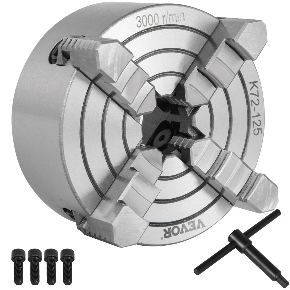 VEVOR K72-125 Lathe Chuck 5 Inch 4-Jaw,Lathe Chuck Independent Reversible Jaw,Metal Lathe Chuck Turning Machine Accessories,for Lathes Machine - KPK72-12500000001V0