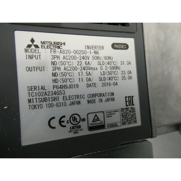 Mitsubishi INVERTER 200-240V-AC 0.2-590HZ 200-240V-AC AC VFD DRIVE - FR-A820-00250-1-N6