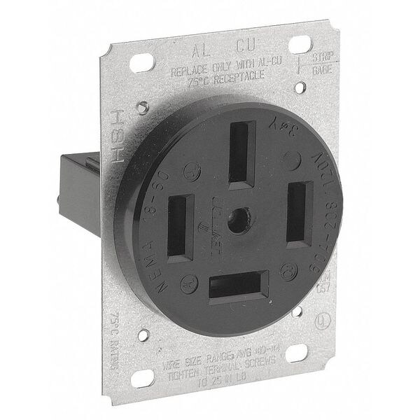 Leviton Receptacle, 60 A Amps, 120/208VAC, Flush Mount, Single Outlet, 18-60R, Black - 8360