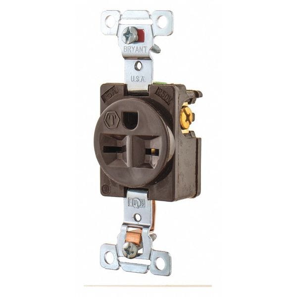Bryant Receptacle, 15 A Amps, 250V AC, Flush Mount, Single Outlet, 6-15R, Brown - 5661
