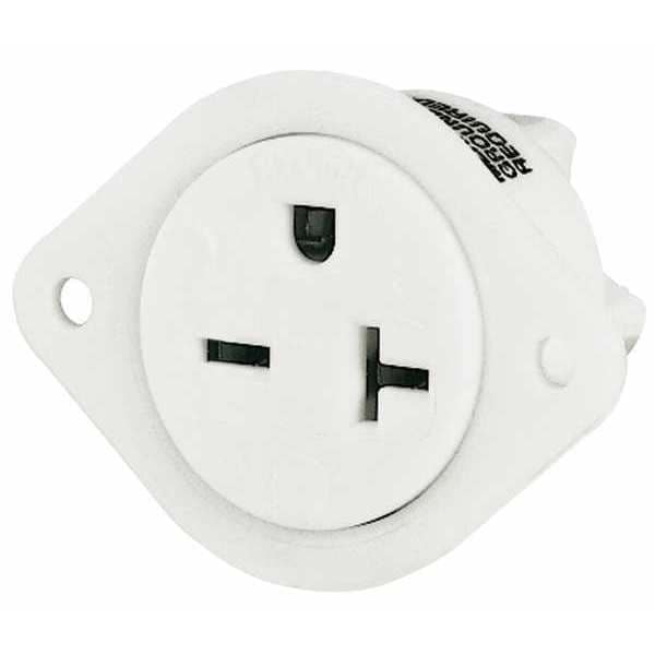 Bryant Flanged Receptacle, 20 A Amps, 250V AC, Panel Mount, Single Outlet, 6-20R, White - 5479