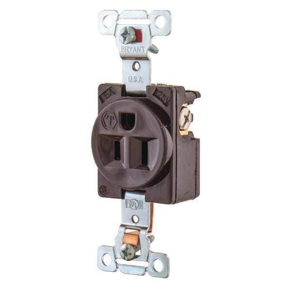 Bryant Receptacle, 15 A Amps, 125V AC, Flush Mount, Standard Duplex Outlet, 5-15R, Brown - 5251