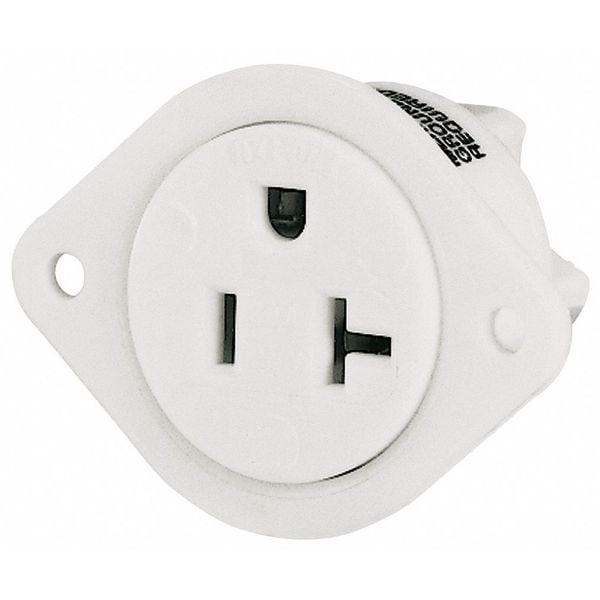 Bryant Flanged Receptacle, 20 A Amps, 125V AC, Panel Mount, Single Outlet, 5-20R, White - 5379