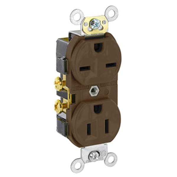 Leviton Receptacle, 15 A Amps, 125/250VAC, Duplex Outlet, 5-15R_6-15R, Brown - 5031