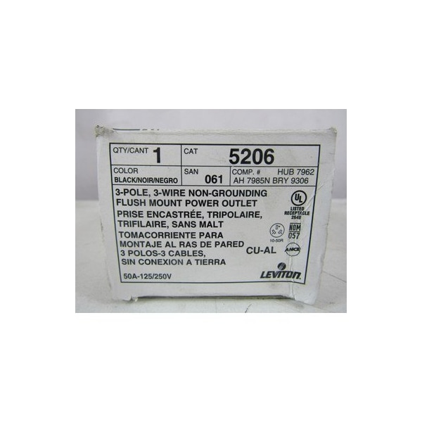 Leviton Outlets Flush Mount Power Outlet 3P 50A 125/250V 3Wire - 5206