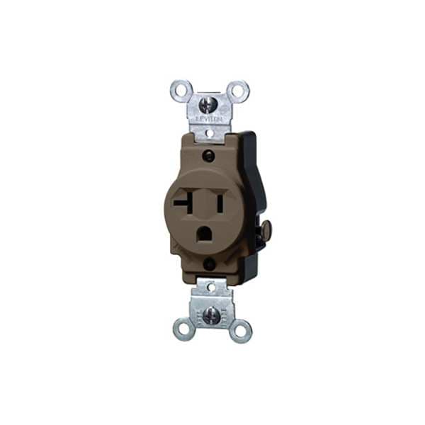 Leviton Receptacle, 20 A Amps, 125VAC, Single Outlet, 5-20R, Brown - 5801
