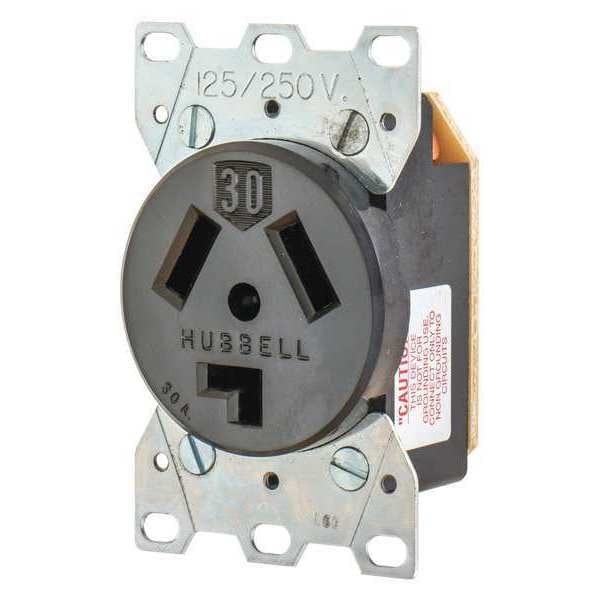 Bryant Receptacle, 30 A Amps, 125/250V AC, Flush Mount, Single Outlet, 10-30R, Black - 9303