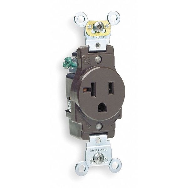 Leviton Receptacle, 20 A Amps, 125VAC, Single Outlet, 5-20R, Brown - 5361