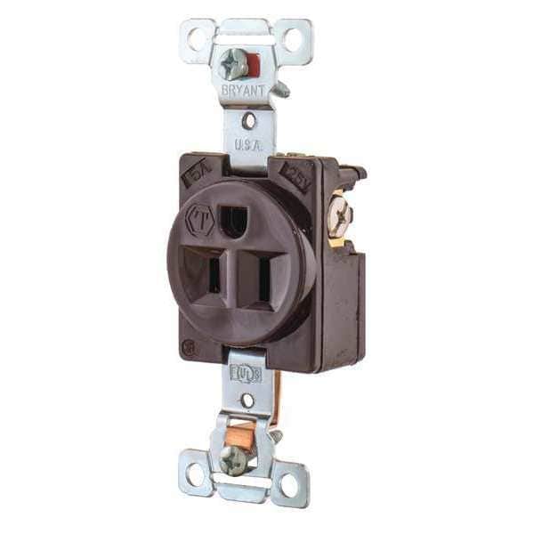 Bryant Receptacle, 15 A Amps, 125V AC, Flush Mount, Single Outlet, 5-15R, Brown - 5261
