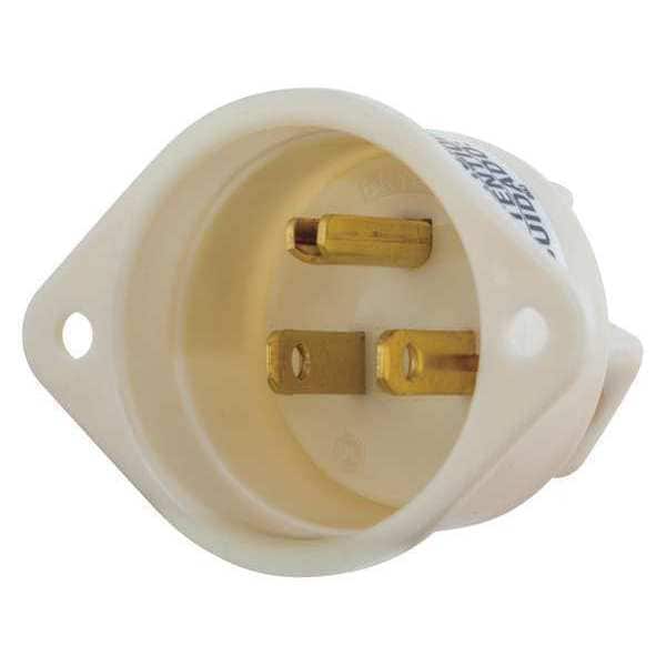 Bryant Flanged Inlet, 15 A Amps, 125V AC, Panel Mount, Inlet Outlet, 5-15R, White - 5278