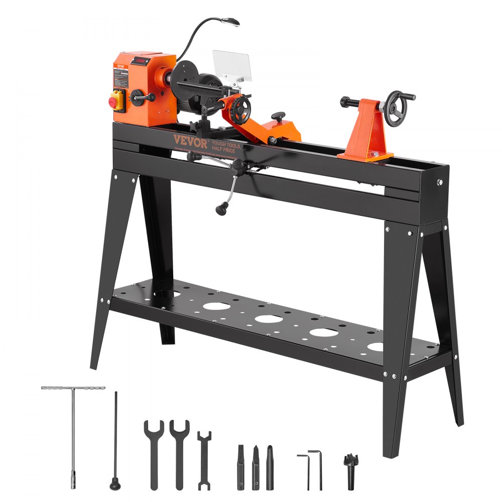 VEVOR Wood Lathe with Copy Attachment, 13.78 in x 37.8 in, 1 HP 750W Woodworking Lathe with Stand, Continuously Variable Speed 700-2600 RPM with Light Hex Wrenches Turning Tool Set, for Woodworking - LSMGCCY4015HPA4QAV1