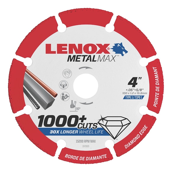 Irwin Lenox Metal Max Rueda de corte de diamante para amoladora angular de 4"X5/8" - LEX1972920