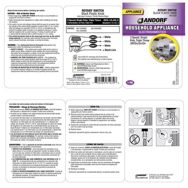 Jandorf Jandorf 4 amps Single Pole Rotary Appliance Switch Black/Silver 1 pk - 61034