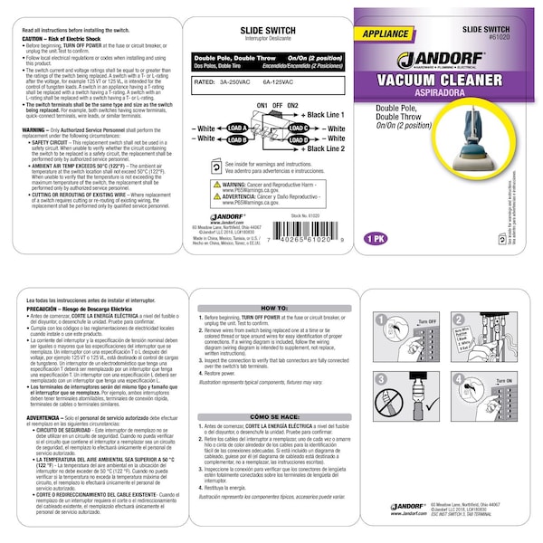 Jandorf Jandorf 6 amps Double Pole Slide Appliance Switch Black/Silver 1 pk - 61020