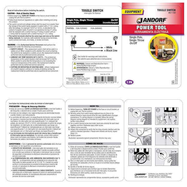 Jandorf Jandorf 15 amps Single Pole Toggle Power Tool Switch Silver 1 pk - 61149