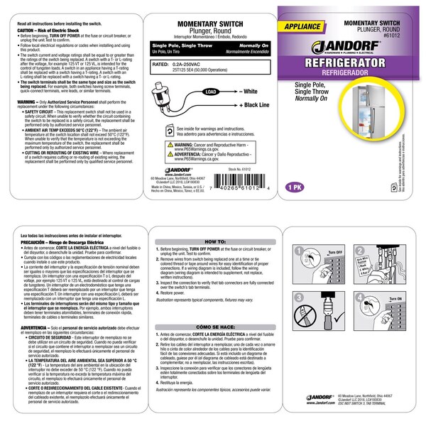 Jandorf Jandorf 0.2 amps Single Pole Momentary Appliance Switch White 1 pk - 61012