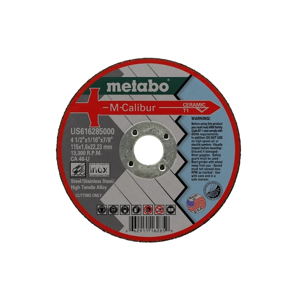 Rueda de corte Metabo 4-1/2" x 1/16 x 7/8 - CA46U M-Calibur T1 - US616285000