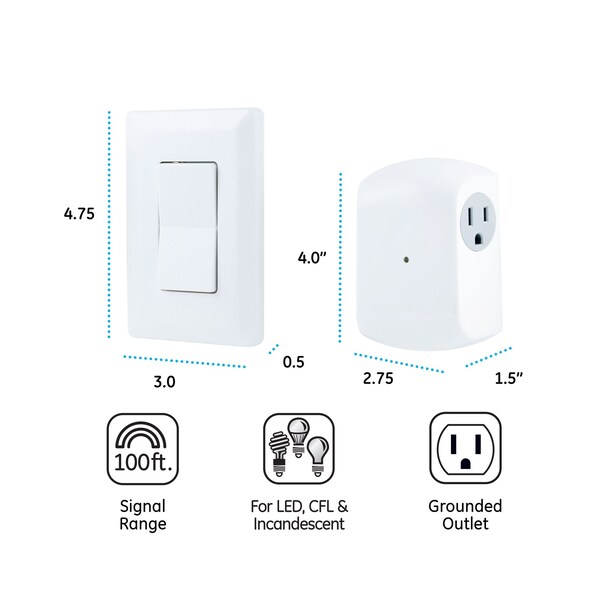 Ge GE Light Control, Wall Switch Remote, 1 Outlet Receiver - 18279