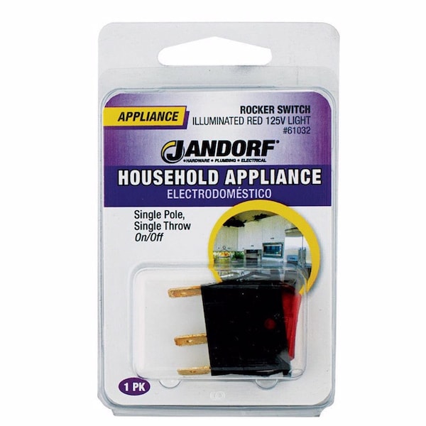 Jandorf Jandorf 16 amps Single Pole Rocker Appliance Switch Black/Red 1 pk - 61032