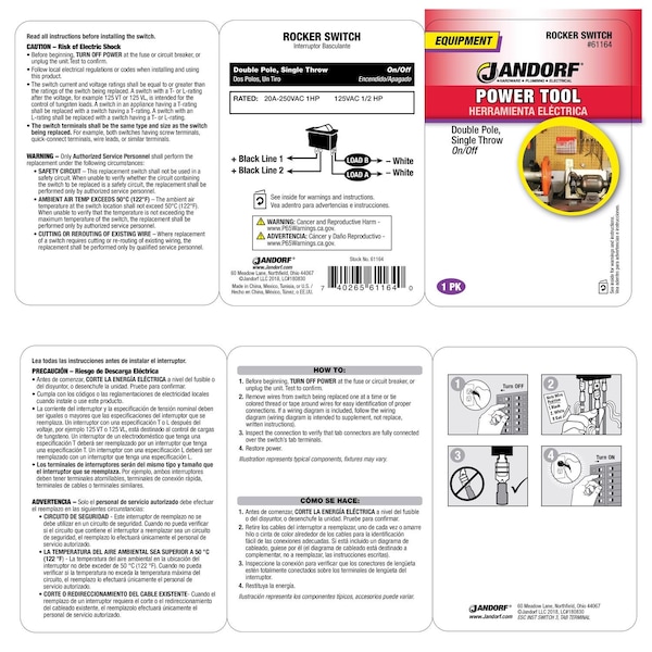 Jandorf Jandorf 20 amps Double Pole Rocker Power Tool Switch Black 1 pk - 61164