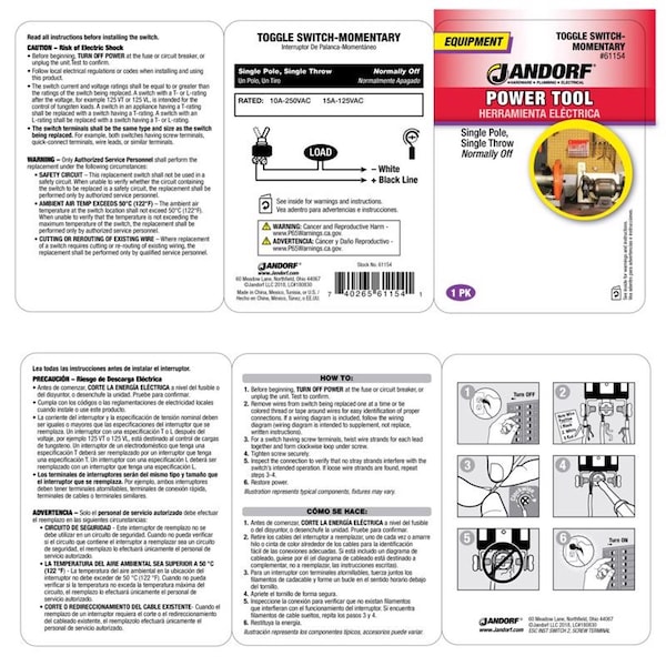 Jandorf Jandorf 15 amps Single Pole Toggle Power Tool Switch Silver 1 pk - 61154