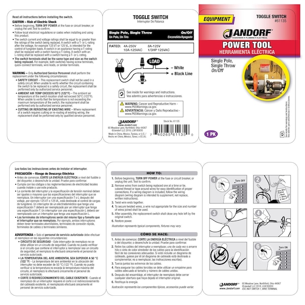 Jandorf Jandorf 8 amps Single Pole Toggle Power Tool Switch Silver 1 pk - 61135
