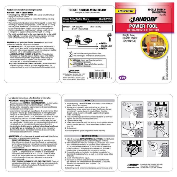 Jandorf Jandorf 20 amps Single Pole Toggle Power Tool Switch Silver 1 pk - 61147