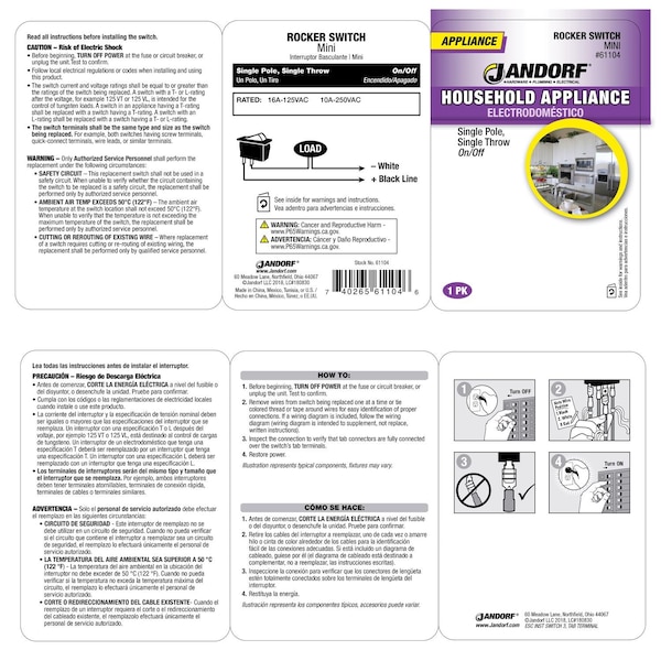 Jandorf Jandorf 16 amps Single Pole Rocker Appliance Switch Black 1 pk - 61104