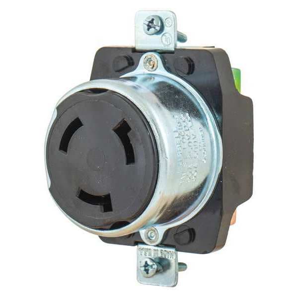 Bryant Locking Receptacle, Non-NEMA, 50 A, 250/600V AC, Three Phase, 3 Pole, Flush Mount, Screw Terminals - 3769