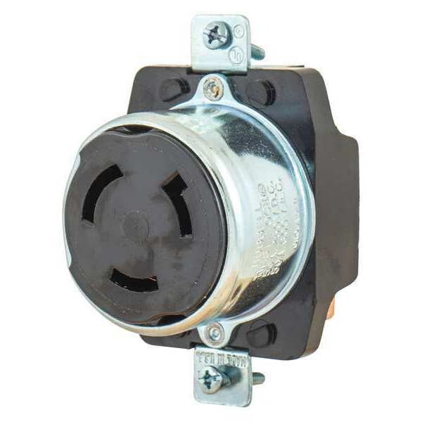 Bryant Locking Receptacle, Non-NEMA, 50 A, 250/600V AC, Single Phase, 2 Pole, Flush Mount, Screw Terminals - 3771