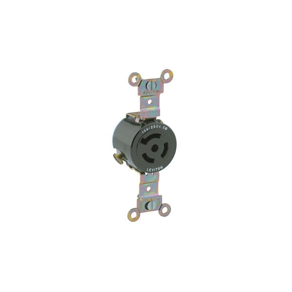 Leviton Locking Receptacle, L11-15R, 15 A, 250V AC, Three Phase, 3 Pole, Surface Mount, Screw Terminals - 4870