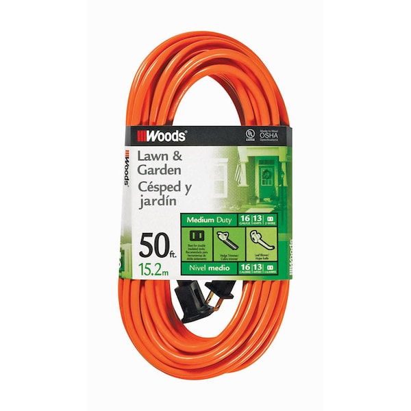Southwire Extension Cord, 16 AWG, Indoor/Outdoor, 16/2, Orange, Vinyl, 50 ft - 723