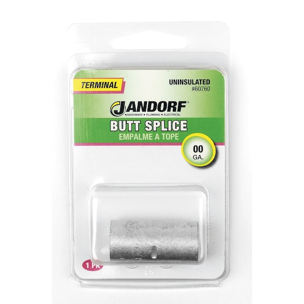 Jandorf Jandorf 2/0 Ga. Uninsulated Wire Terminal Butt Splice Silver 1 pk - 60760