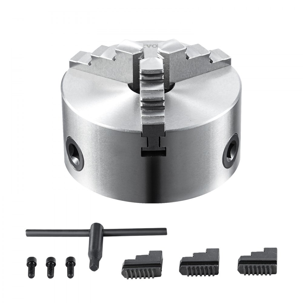 VEVOR 3-Jaw Lathe Chuck, 5'', Self-Centering Lathe Chuck, 0.1-5 in/2.5 -125 mm Clamping Range with T-key Fixing Screws Reversible Jaws, for Lathe 3D Printer Machining Center Milling Drilling Machine - SZKP5YC3G000UY5V5V0