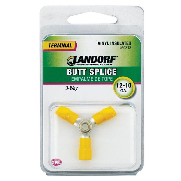 Jandorf Jandorf 12-10 Ga. Insulated Wire Terminal Butt Splice Yellow 2 pk - 60818