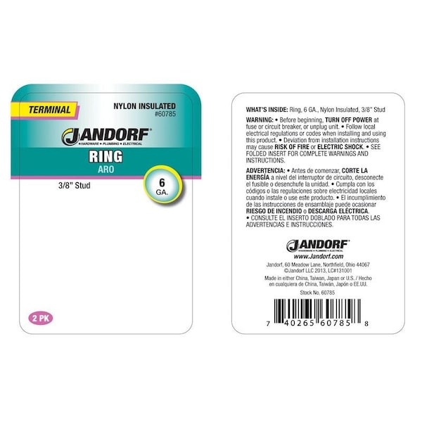 Jandorf Jandorf 6 Ga. Insulated Wire Terminal Ring Blue 2 pk - 60785