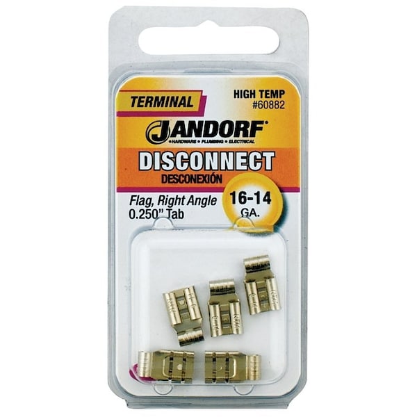 Jandorf Disconnect Terminal, 16 to 14 AWG Wire, Copper Contact, 5PK - 60882