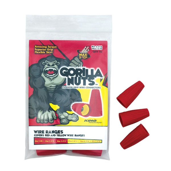 King Innovation King Innovation Gorilla Nuts 18-8 AWG Copper Wire Wire Connector Red/Yellow 10 pk - 68205