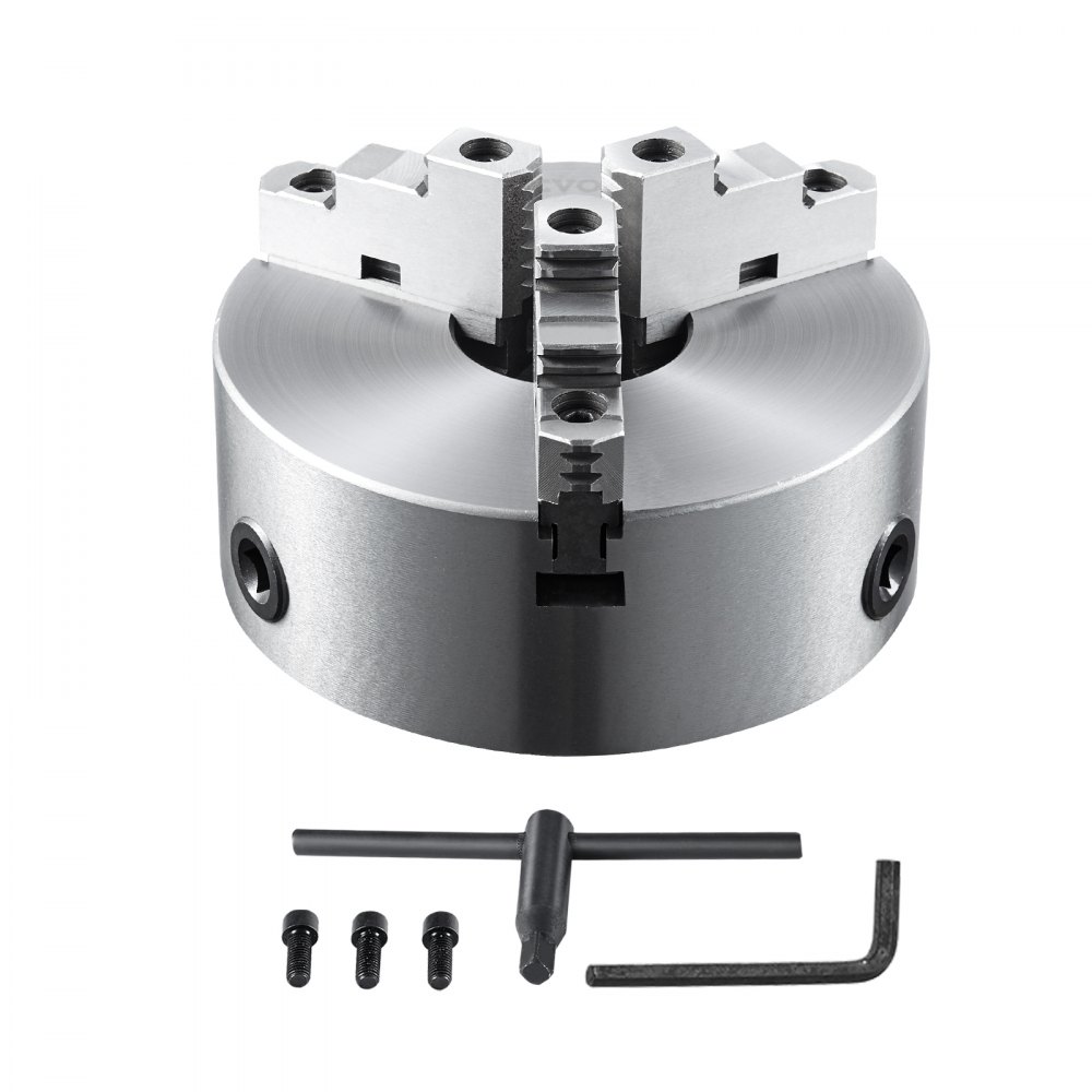 VEVOR 3-Jaw Lathe Chuck, 8'', Self-Centering Lathe Chuck, 0.16-8 in/4-200 mm Clamping Range with T-key Fixing Screws Hexagon Wrench, for Lathe 3D Printer Machining Center Milling Drilling Machine - SZKP8YC3G000VDWGDV0